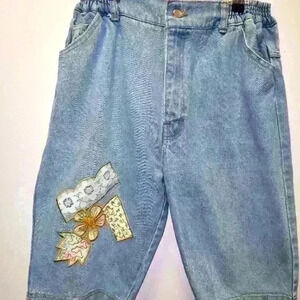 90S  patch work denim shorts